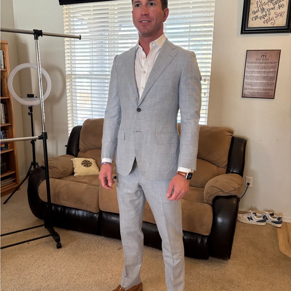 Light Blue Tailored Suit with Notched Lapel